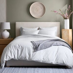 Quince Queen blue fog queen duvet cover gingham checkered
